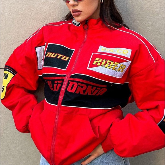 Fashion Nova Racing Cali Bomber Jacket - Red - Picture 3 of 8
